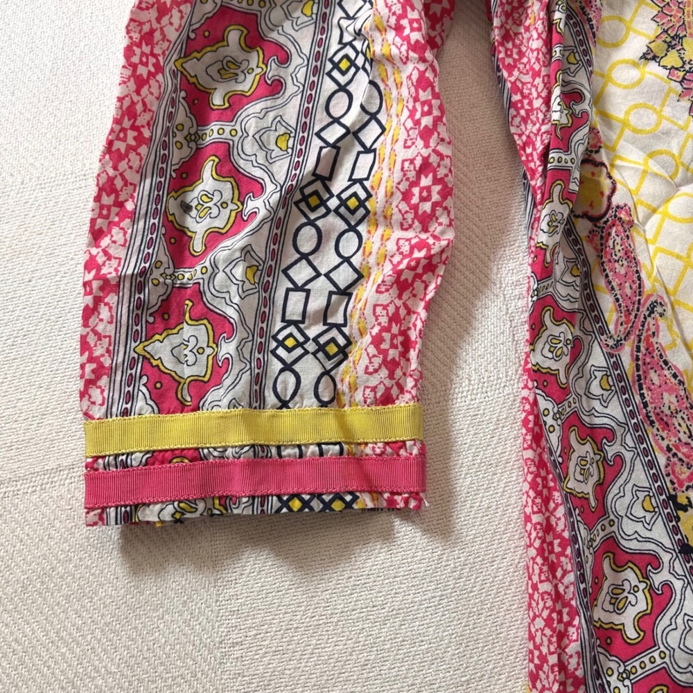 Charter Club Women's L Pink Yellow Beaded Paisley Rayon Tunic Top Boho Festival - Picture 7 of 10